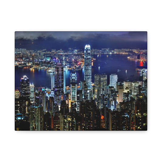 Hong Kong Nightscape Canvas Wall Art – Modern Cityscape Decor
